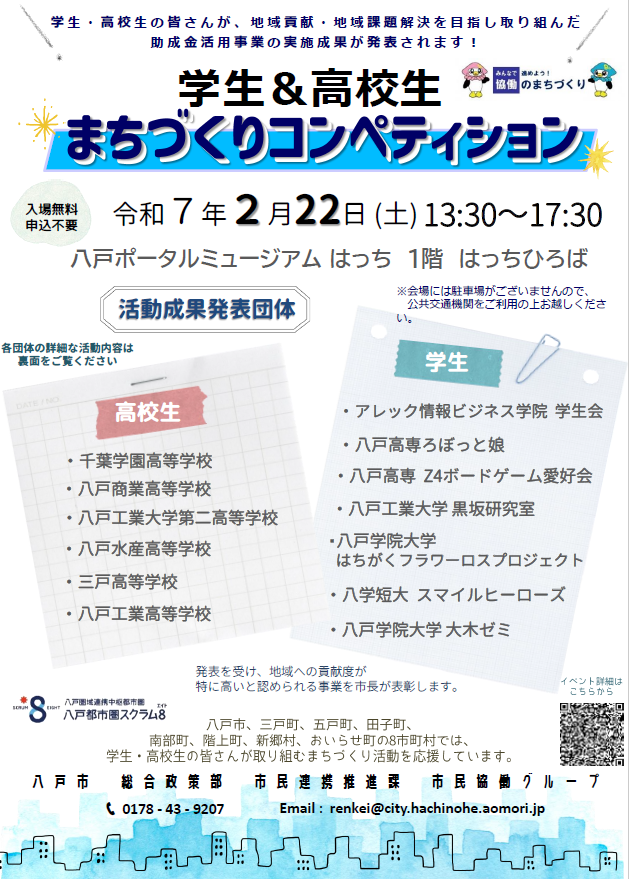 令和７年 学生＆高校生 まちづくりコンペティション @ 八戸ポータルミュージアムはっち　1F　はっちひろば